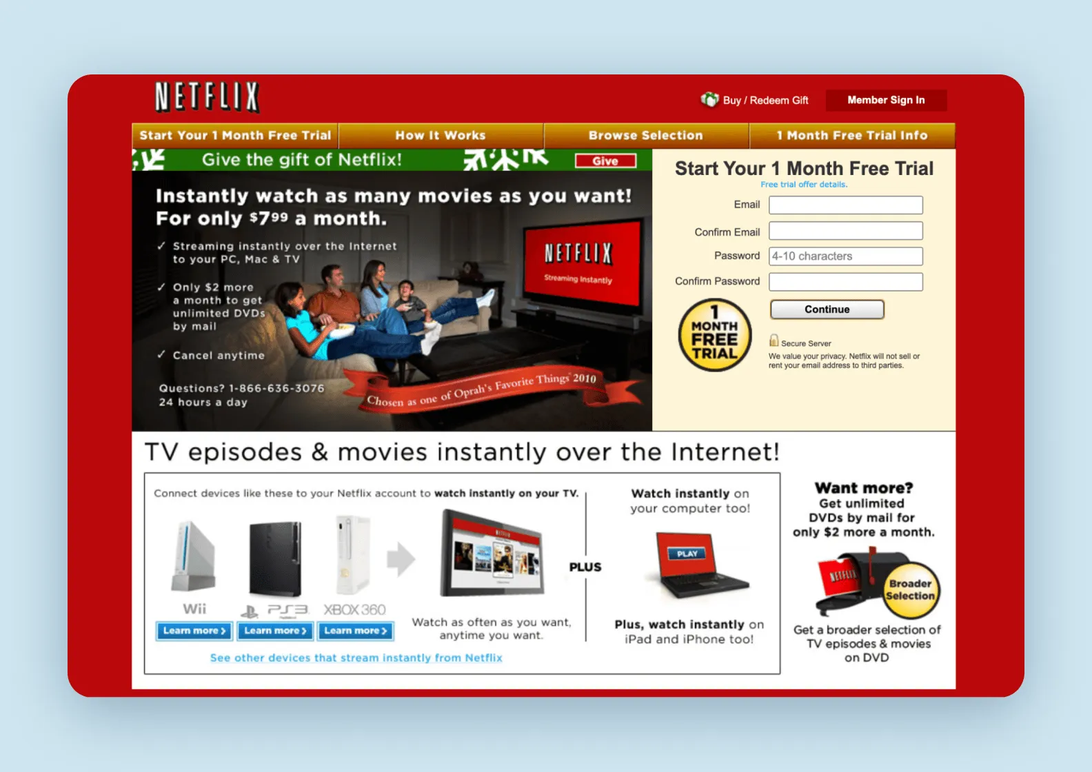 A screenshot of one of the first versions of the Netflix website