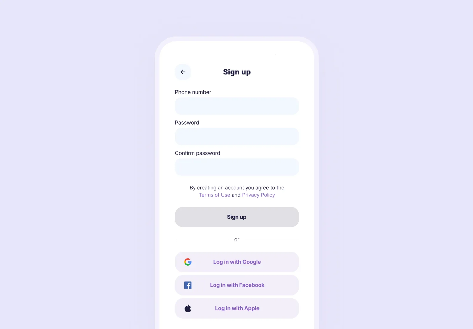 sign up screen