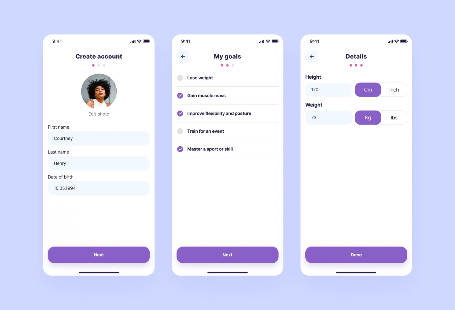  user profile in a fitness app