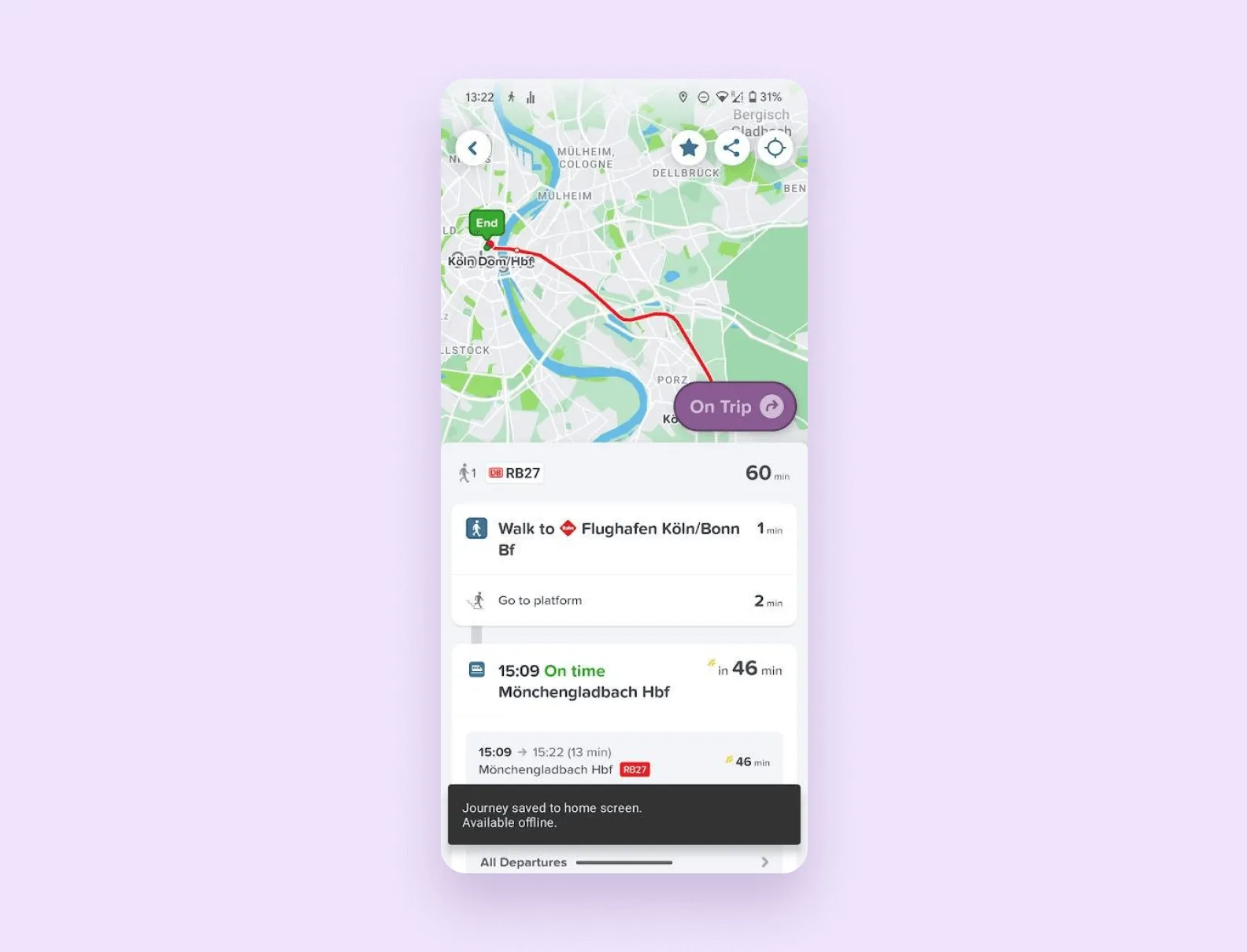 A screenshot of a CityMapper journey
