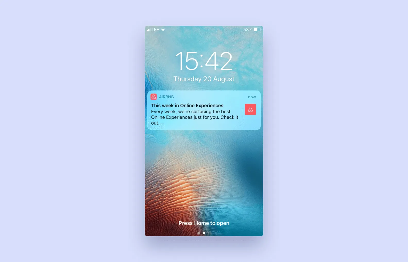 A screenshot of a push notification sent by Airbnb