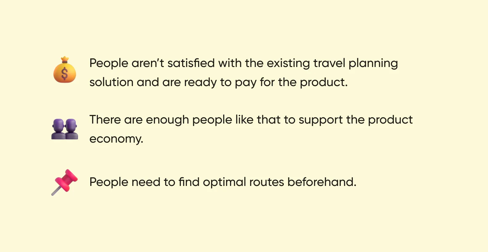 3 hypotheses for a travel app idea