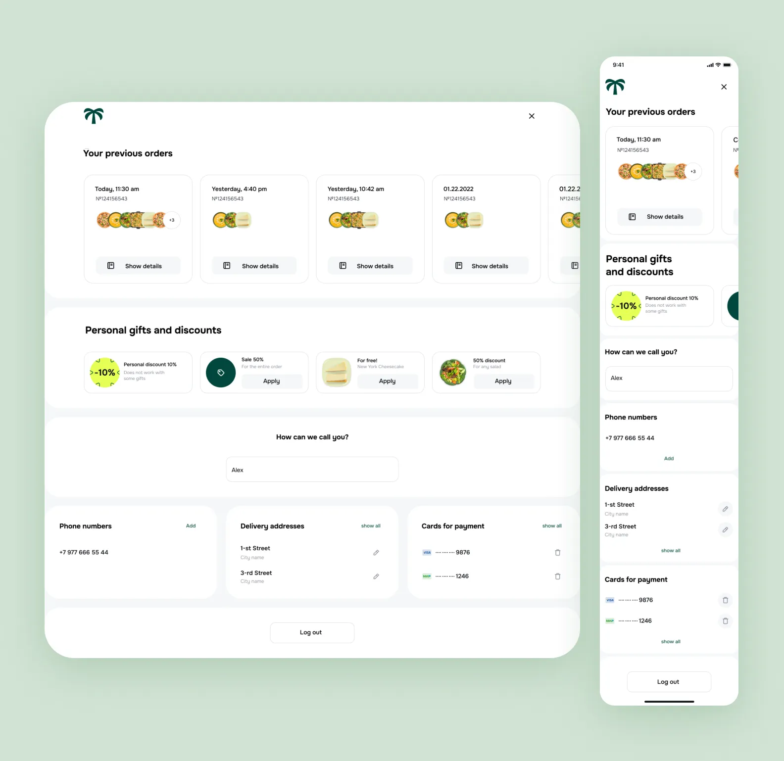 Screenshots of web and mobile app interfaces of Panam Pizza