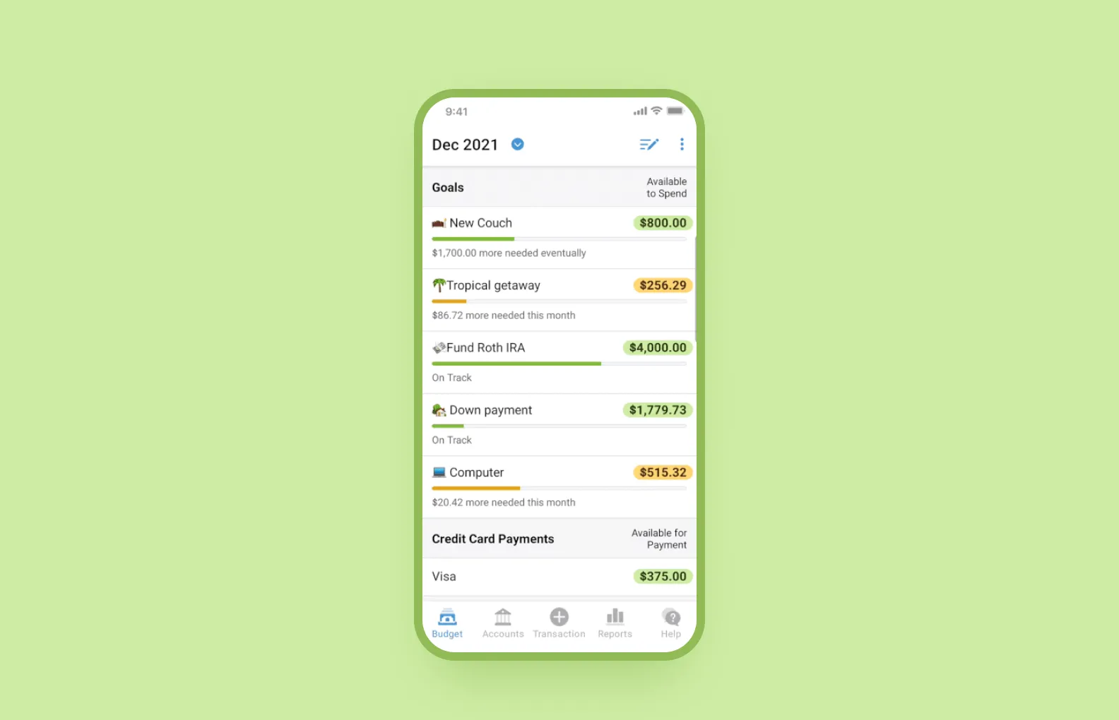 Интерфейс приложения YNAB
