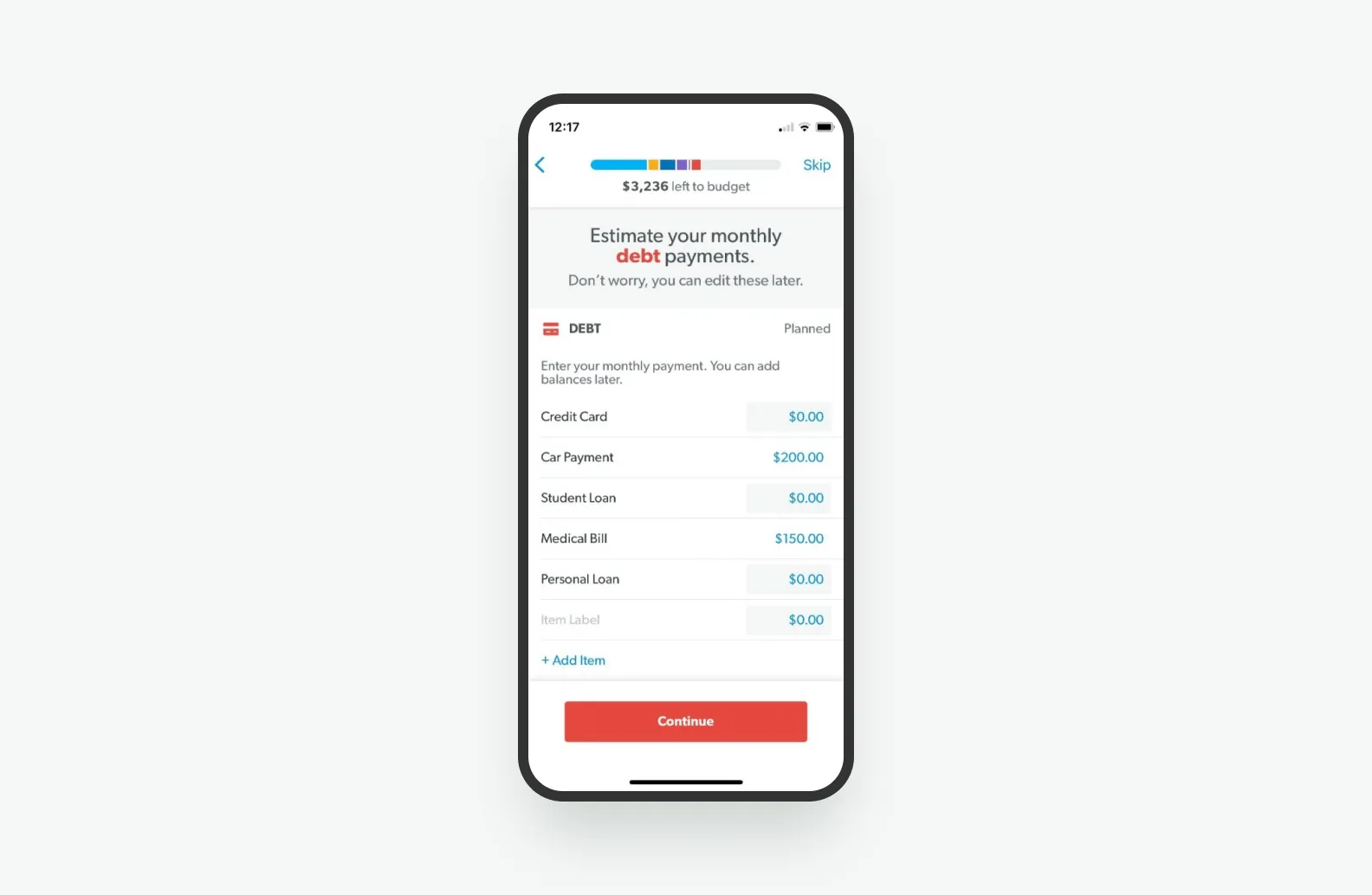 Интерфейс приложения Everydollar