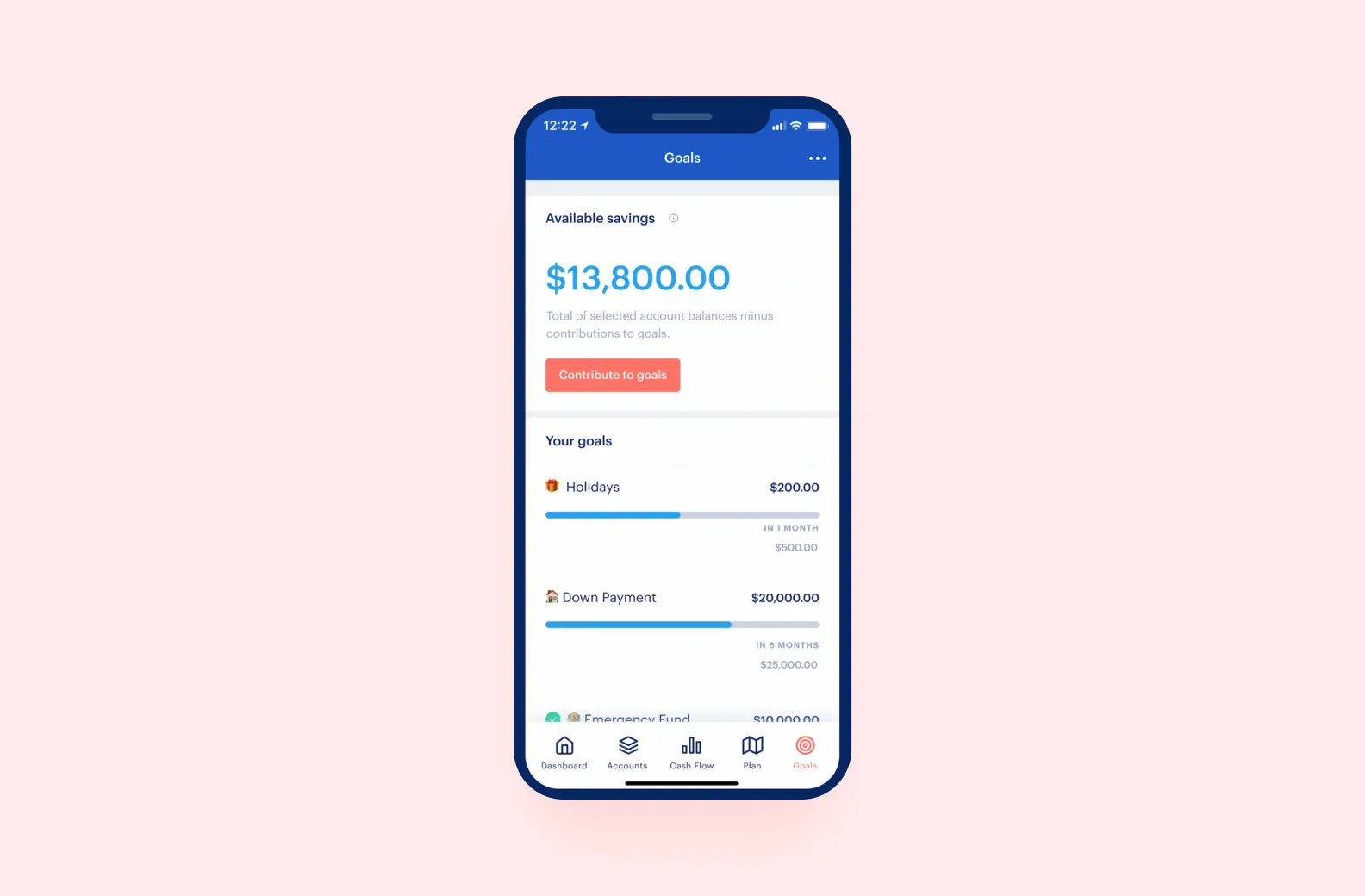 Интерфейс раздела «Цели» в приложении Monarch Money