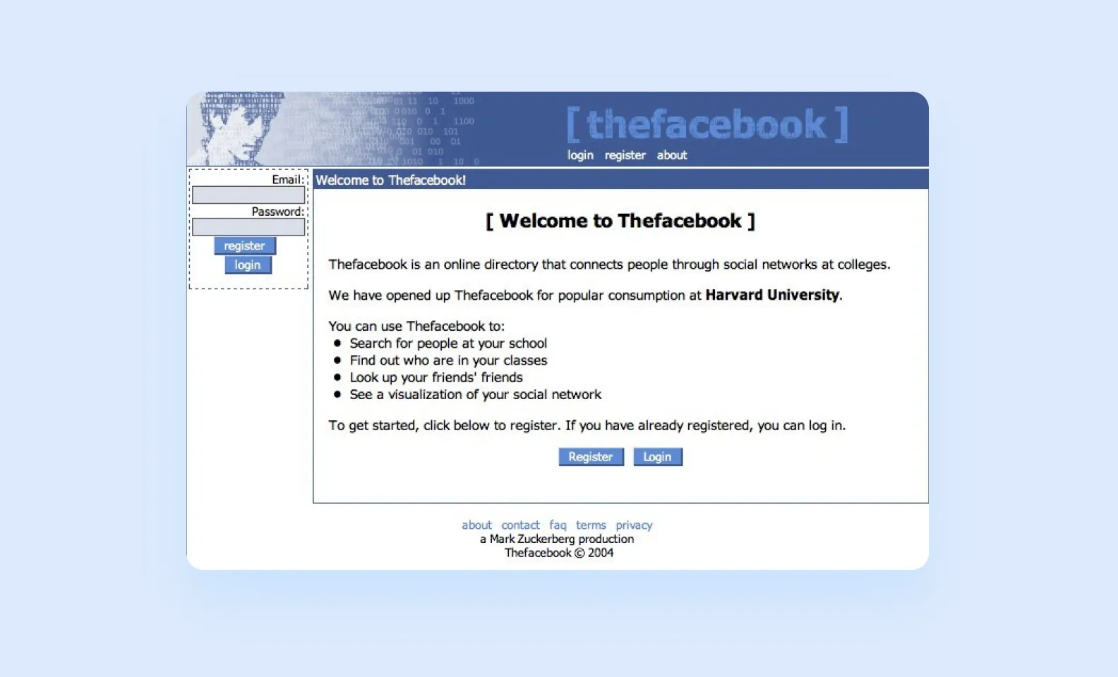 Первая версия Facebook