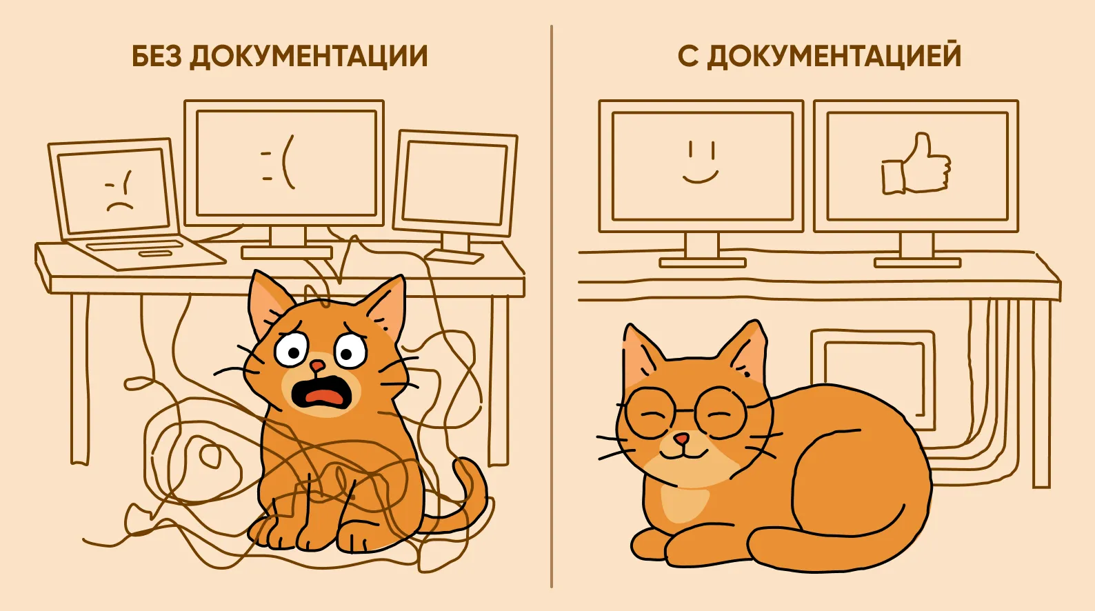 Иллюстрация с котом, демонстрирующая разность подходов к документированию ИТ-инфраструктуры