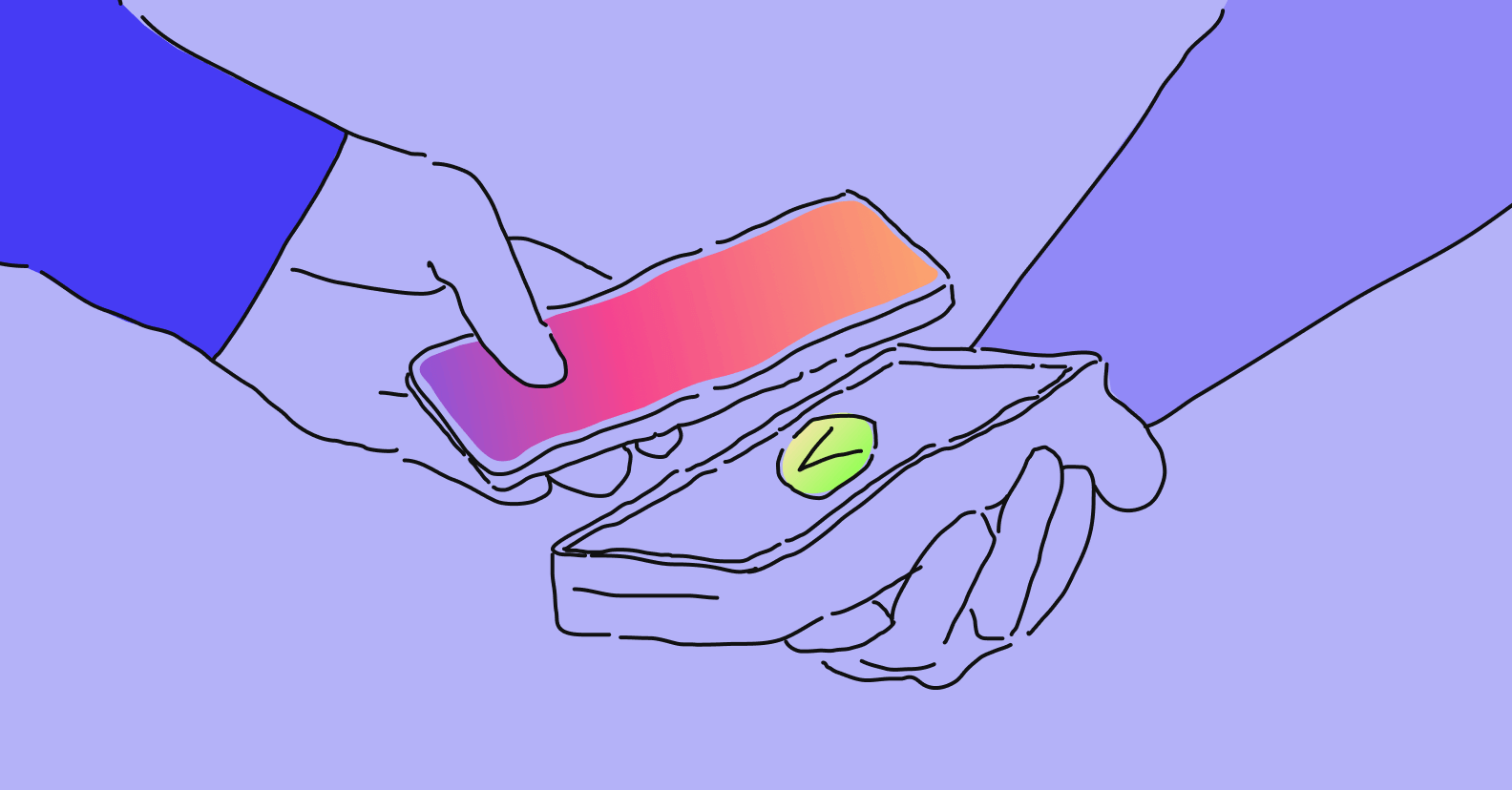 Человек, оплачивающий покупку через NFC