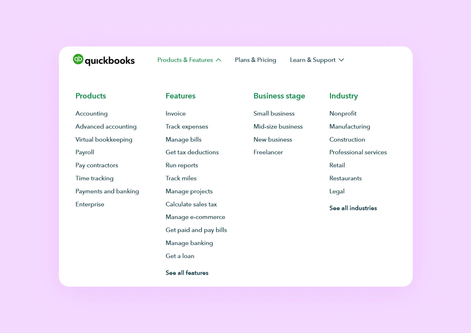 Функции ПО для бухучета QuickBooks Online